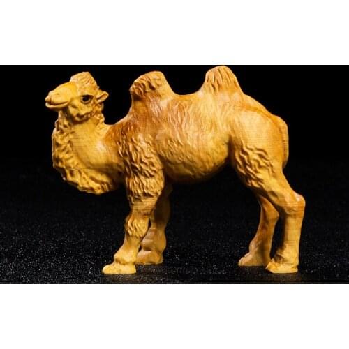 8CM Desert Camels Small Animal Toy Wood Statue Collection Home Decoration Animal Statue Boxwood Carving Car Decorations
