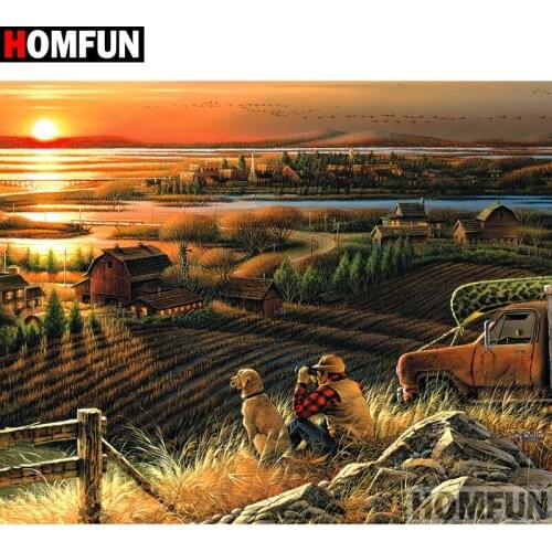 HOMFUN Full Square/Round Drill 5D DIY Diamond Painting "Sunset scenery" Embroidery Cross Stitch 5D Home Decor Gift A00806