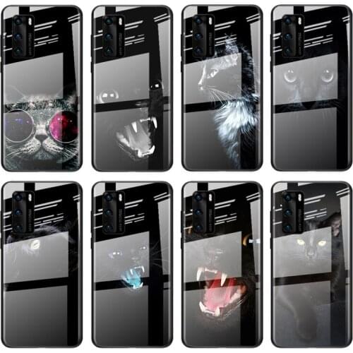 Tempered Glass Cover Black Cat Blue Eye For Huawei P40 P30 P20 P10 Pro Plus Lite 5G 2019 Shockproof Phone Case