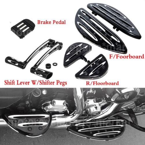 Black CNC Cut Heel Toe Shift Lever & F&R Driver Floorboard Footpeg & Pedal For Harley Touring Street Glide Road King FLHX FLHR