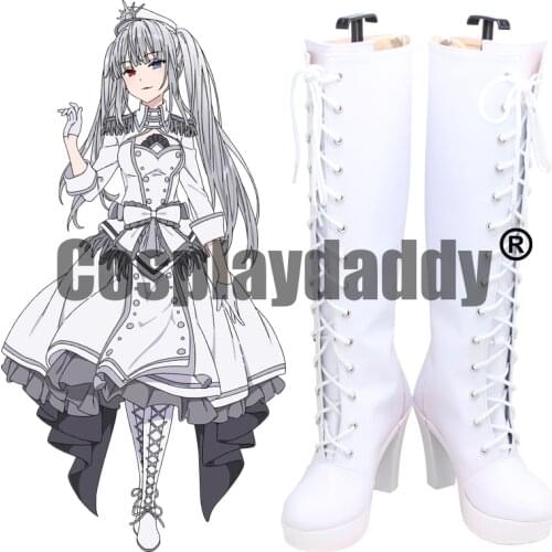 Date A Bullet: Dead or Bullet Third Region Binah Dominion White Kurumi White Queen Anime Cosplay Shoes Heeled Boots X002