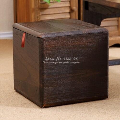 Wood Storage Stool with lid and Wheel Pouf Cube Storage Basket Box Ottoman Sofa Change Shoe Bench Multi Function Bearing 100kg