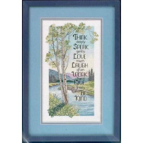 Fishxx Printed on Canvas Counted Chinese Cross Stitch Kits set Embroidery Needlework Tree scenery Words