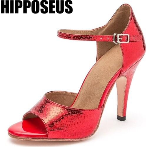 Hipposeus Latin Dance-Shoes Women Salsa Girls Ballroom Tango Modern Dance Shoes Female Soft Bottom Thin Heel Dancing Shoes Party