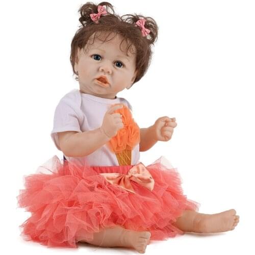 Bebes doll Simulation dolls, holiday gifts, children take hairpin, hair pink skirt, photography props