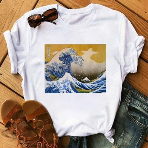 Summer Casual Female Tops Tees T Shirts Sun Over Wave Aesthetic T-Shirt Women Tumblr 90s Graphic Printed Tshirts