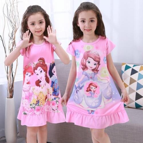 Summer Kids Home Wear Anna Elsa Dress Girl Nightdress Clothes Cartoon Pajamas Childrens Clothing Short-sleeved Pajamas Dress