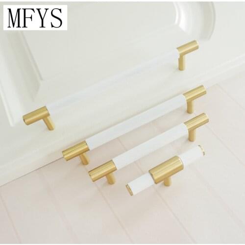 MFYS Dresser Drawer Handles Copper Knob White /Black Kitchen Cupboard Handle Pull Knob Bathroom Furniture Hardware 96 128 160mm