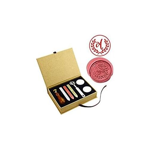 Monogram Initials Retro Brass Wooden Handle Wax Seal Stamp Kit Wedding Pary Invitation Stamps