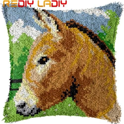 Latch Hook Kits Make Your Own Cushion Horse Forest Printed Canvas Crochet Pillow Case Latch Hook Cushion Cover Arts & Crafts