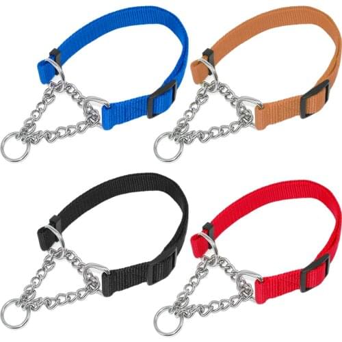 Nylon Dog Training Collar Martingale Pet Collars for Medium Large Dogs Half Check Dog Collar 4 Colors Red Blue