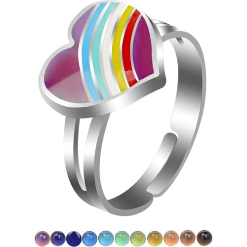 New Fashion Daughter Rainbow Loves Colorful Temperature Sensitive Mood Discoloration Ring Open Heart Engagement Ring Jewelry