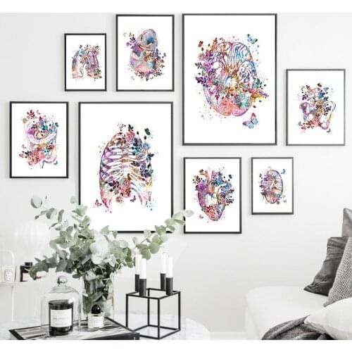 Human Body Poster Anatomy Canvas Painting Colorful Flower Brain Heart Organ Medical Education Abstract Print Wall Art Picture