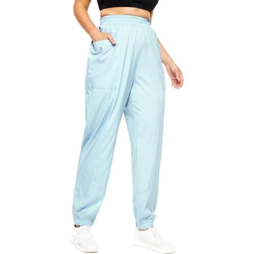 Casual Elastic High Waist Sweatpants Women Plus Size Loose Fitness Sports Trousers Female Running Blue Yoga Pants Pockets
