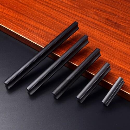 Aluminum Alloy Simple Door Knobs Modernized Drawer Cabinet Kitchen Handles 5Sizes Black Handle For Furniture Accessories