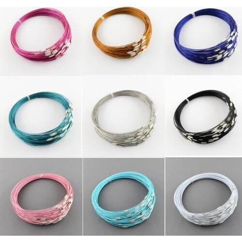 1mm 10 PCs/ lot 17.5" Stainless Steel Wire Necklace Cord with Brass Screw Clasp for DIY Jewelry Making 9 Color Available