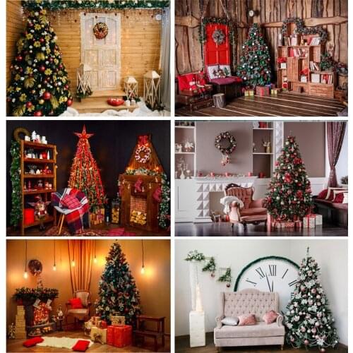 Christmas Backdrops Fireplace Tree Winter Interior Baby Portrait Photography Background For Photo Studio Photophone 21522DHY-03