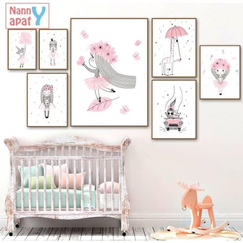 Pink Girl Little Princess Canvas Painting Baby Room Wall Decoration Flower Nursery Posters and Prints Modern Home Decorationj