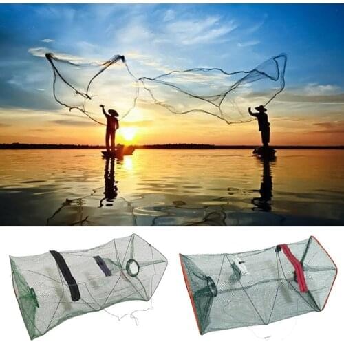 21 x 45 cm 2 hole folding umbrella net folding portable crab fishing dip casting net cage shrimp trap bait trap