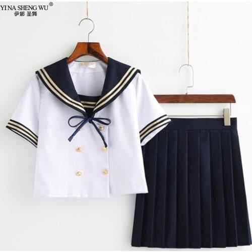 School JK Uniform Short/long Sleeve 2pcs Set Top Pleated Skirt Sailor Suit Anime Cosplay Uniforms Japan School for Girls Student