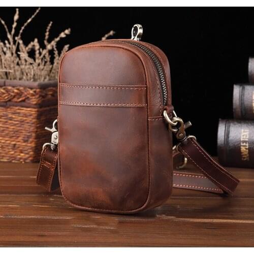 Vintage Men Waist Pack Mens Small Genuine Leather Waist Bags Phone Pouch Messenger Bag Male Belt Hip Crossbody Shoulder Bag