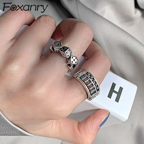 Evimi Vintage Punk 925 Sterling Silver Rings Personality Jewelry INS Fashion Simple Hollow Geometric Party Accessories Gifts