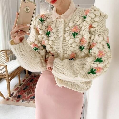 Women Sweater Outerwear Embroidered Jersey Flowers Cardigan Autumn Sweaters Ladies Coat Sweaters Ladies Embroidered Cardigan