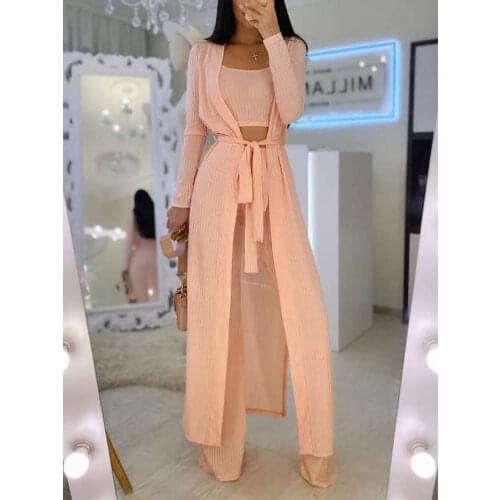 Female Tank+Coat+Pants Three Matching Suits Elegant Women Long Sleeve Tops Casual Outfits Solid Streetwear Button Loose 3PC Set