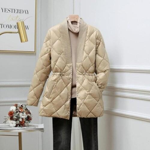 2021 Fashion Ultra Light Winter Down Jacket Women Windproof 90% White Duck Down Coat Puffer Jackets Female V-neck Warm Parkas