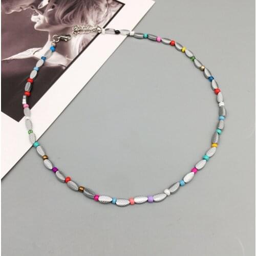 Fashion Leaves Choker Necklace For Women Girls 2021 Hematite leaf Shape Beads Strand Short Female Necklace Wholesale Jewelry