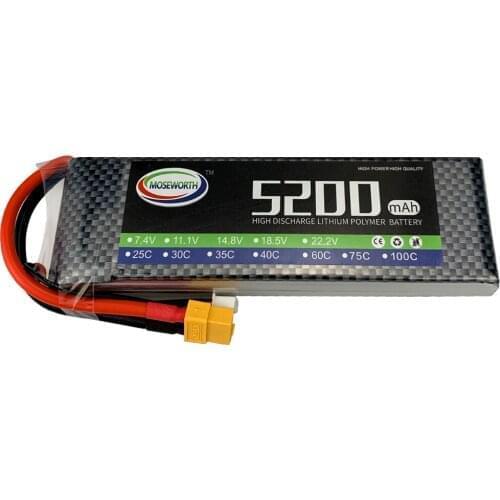 7.4V RC Drone LiPo Battery 2S 5200mAh 75C Burst 150C Batteries 2S For Helicopter Airplane Quadcopter Aircraft Car High Power