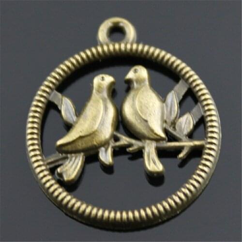 8pcs Charm Love Birds Vintage Round Love Birds Charms Pendant For Jewelry Making Antique Bronze Color Birds Charms 20x23mm