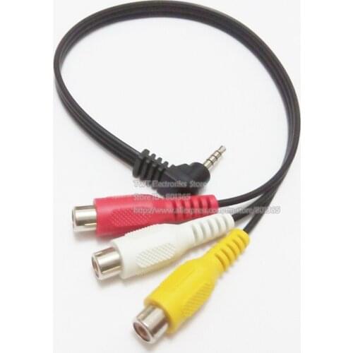 90 Degree Angled 4 Pole 3.5MM Male Audio Stereo Jack To 3 RCA Female AV Adapter Connector Cable About 35CM/Free Shipping/2PCS