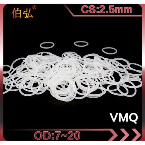 10PCS/lot White Silicon O-Ring Silicone/VMQ OD7/8/9/10/11/12/13/14/15/16/17/18/19/20*2.5mm Thickness O Ring Seal Rubber Gaskets
