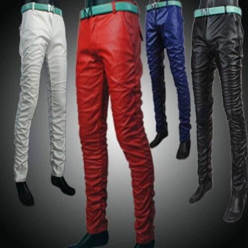 Spring autumn faux leather pants mens feet pants fashion motorcycle pu trousers for men personality pantalon homme youth hot