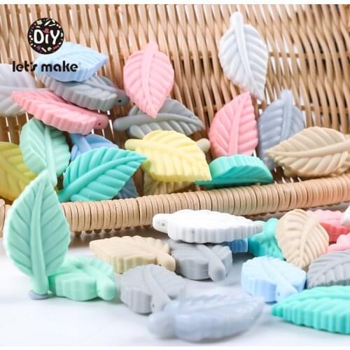 Lets Make Silicone Beads Baby Teether Pendants 10pc Leaves Cartoon Necklace BPA Free Food Grade DIY Accessories Baby Goods Toys