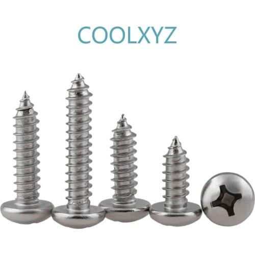CoolXYZ Cross Round Head Self Tapping Screw PA 316 Stainless Steel Philips Pan Head Tapping Wood Screws GB845 M3.5M4M5M6 10Pcs