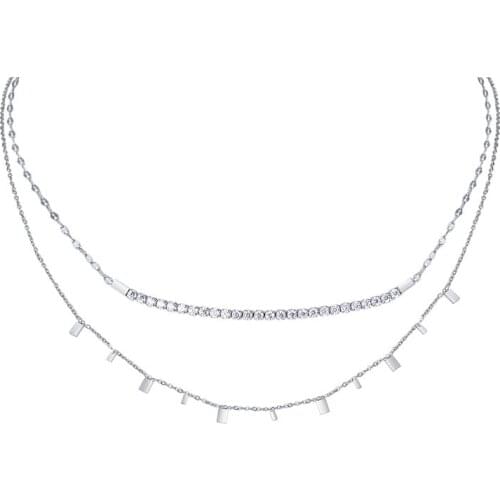 Double Chain Necklaces Layered Jewelry for Women CZ Iced Out Bling Choker Collar Gifts