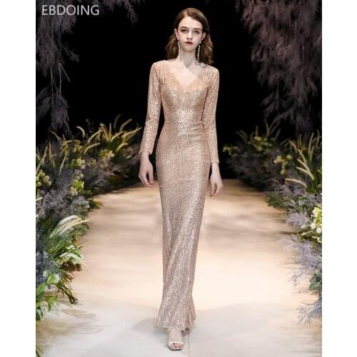 Elegant Shining Mermaid Evening-Dress V-neck Sequined Plus Size Women Fromal Party Gowns New Arrive Robe De Soiree