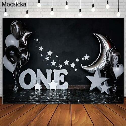 Mocsicka Black Balloon Theme 1st Birthday Photography Backdrops Children Birthday Cake Smash Photocall Background Photo Studio