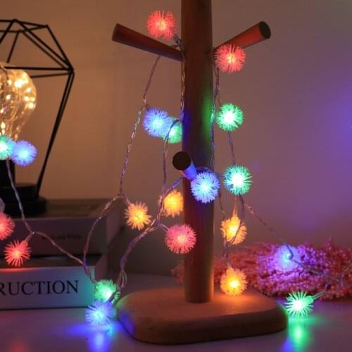 Plush Ball Led String Lights Street Garland Christmas Decorations for Home Outdoor Fairy Lights Navidad Natal Battery Operated