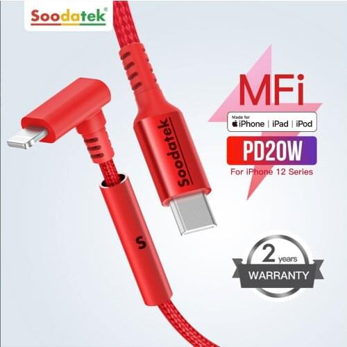 Soodatek MFi USB C to Lightning Cable for iPhone 12 Mini Pro Max PD18W 20W Fast Charging USB PD Cable Charge Cord for Macbook