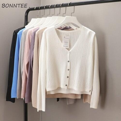 Cardigans Women Colorful All-match Elasticity V-neck Slim Elegant Minimalist Ladies Fashion Students Girls Soft Female Sweaters