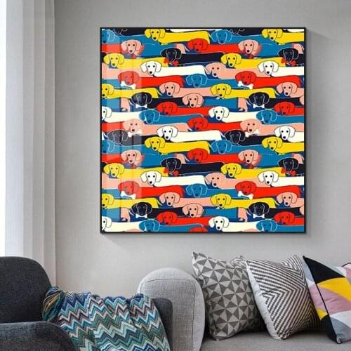 Canvas Painting Kawaii Creative Colored Dog Pet Lovers Wall Art Poster and Print Animal Gift Picture Living Room Home Decor