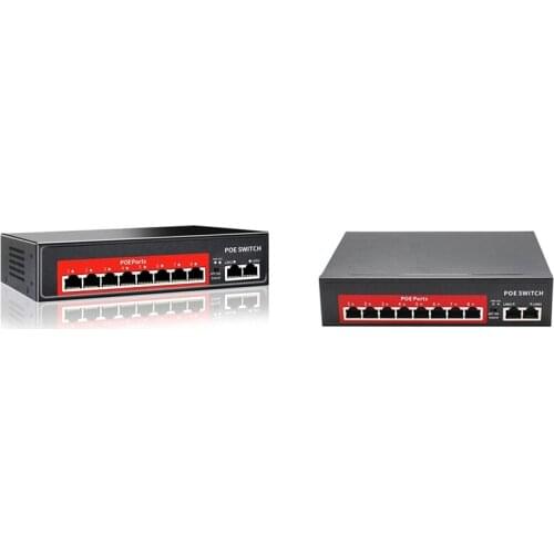 48V POE Switch with 8 100Mbps Ports IEEE 802.3 Af/At over Ethernet IP Camera/Wireless AP/CCTV Camera System
