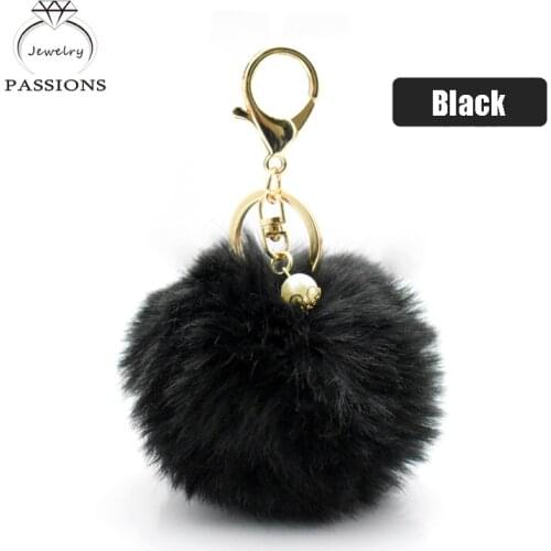 Fashion Hot Sale Leather Colorful Rabbit Fur Ball Key Ring Car Key ring Bag Pendant Fur Pom Pom Keychain For Women&Girl Gift