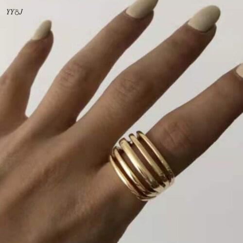 Multilayer rings for women stainless steel gold chunky rings boho free tarnish punk cool stuff streetwear emo jewelry 2021