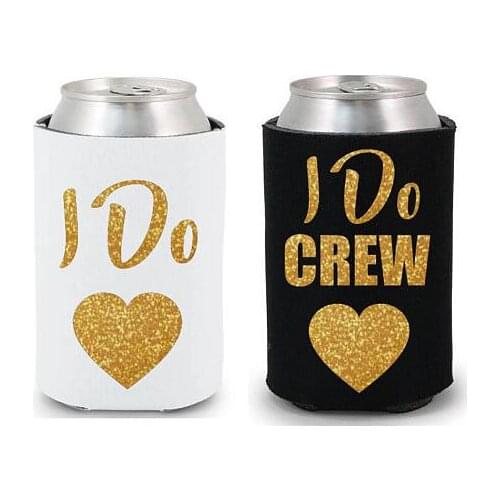 Set of 8 custom Glitter wedding I DO CREW Drink Coolers Bachelorette Survival Kit bridal shower Hen night Bottle Can Holders