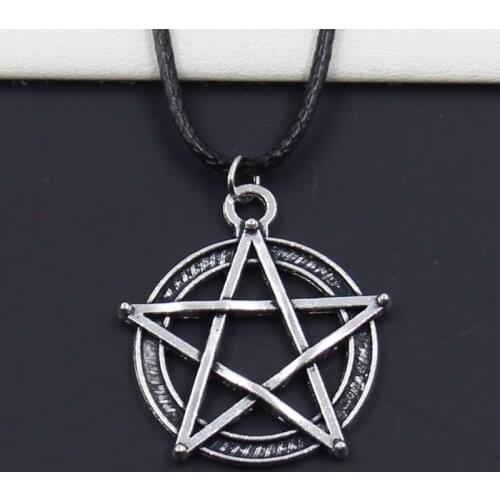 New Durable Black Faux Leather Star Pentagram Pendant Cord Choker DIY Necklace Retro Boho Tibetan Silver Color