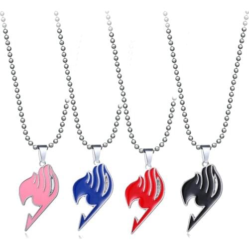 Anime Fairy Tail Necklace Men Metal Cartoon Choker Necklace Women Fashion Jewelry Bead Chain kolye collares